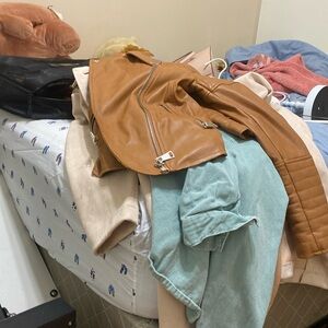 7 For All Mankind Camel Brown Vegan Leather Moto Jacket